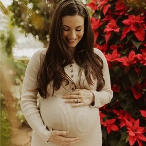 ASTR the Label Oatmeal Henley Bodycon Sweaterdress/ maternity